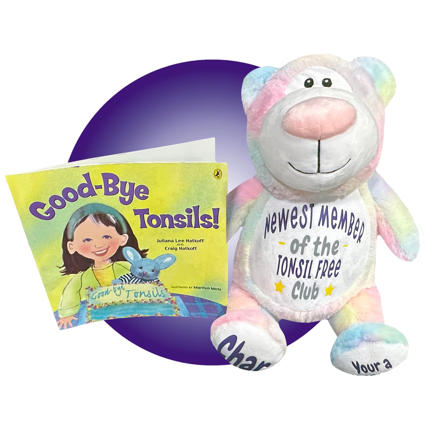 Tonsillectomy Recovery Gift for Kids - Personalized Choice of Stuffed Animal - Included Book About Getting Tonsils Removed - Gif