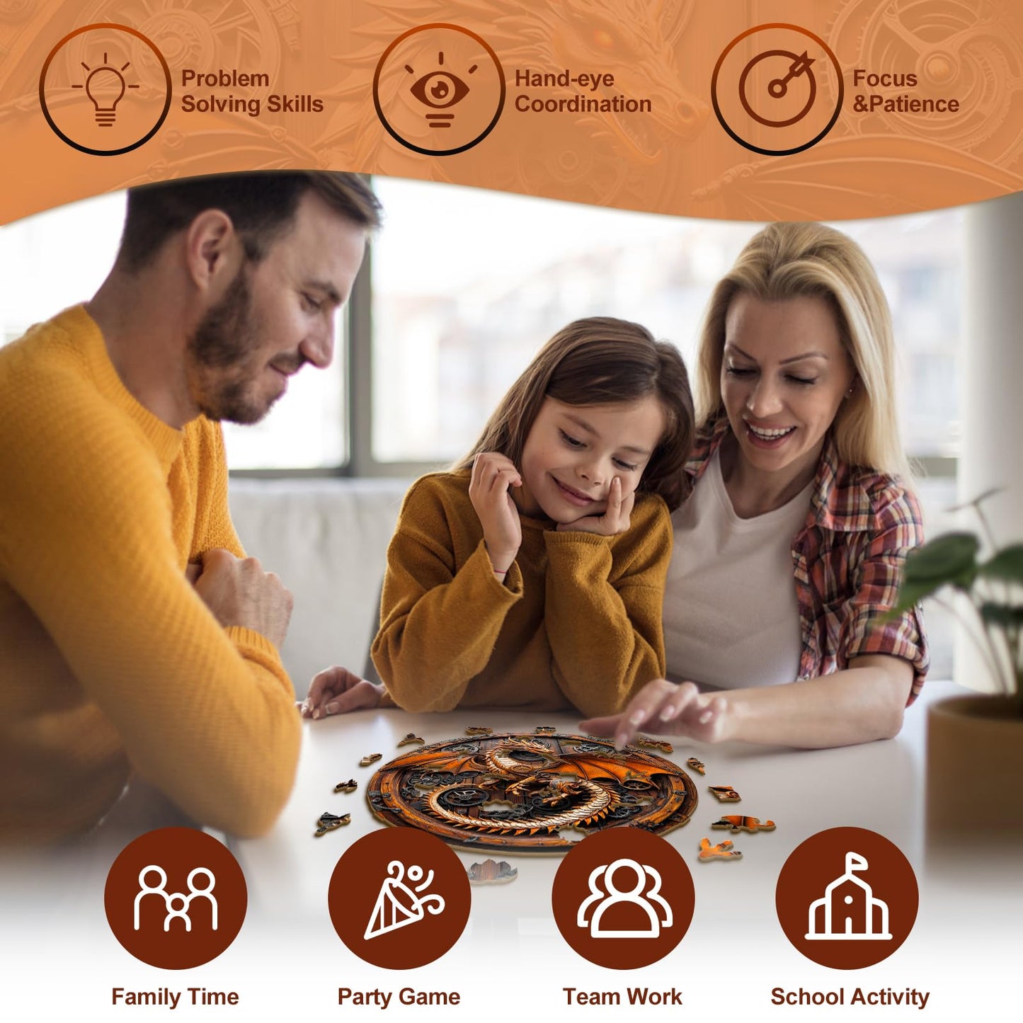 KAAYEE Wooden Puzzles for mature-themeds 3D Vision Mechanical Dragon Wooden Jigsaw Puzzles Unique Shape Advanced Wood Puzzle mature-themed Birthday Fathers Mothers Gifts Family Games (M-11.4 * 11.3in-200pcs)