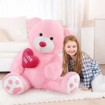 MaoGoLan 4.3ft Pink Teddy Bear Plush Toy - Giant Stuffed Animal with Red Heart, Perfect Gift for Girlfriend, Boyfriend, Kids
