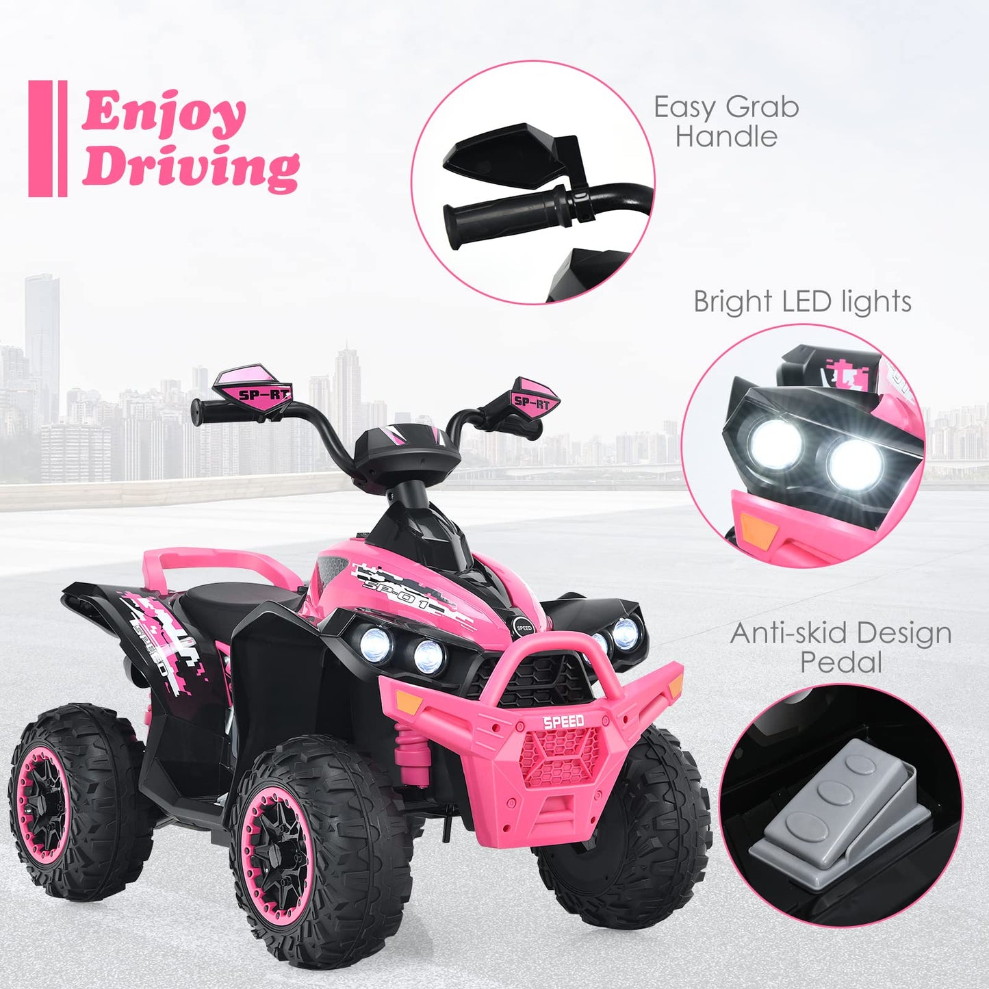 Olakids Ride On Atv, 12V Kids 4 Wheeler Battery Powered Toy Car For Toddlers, Electric Rear Motorized Quad Vehicle For Boys Girl