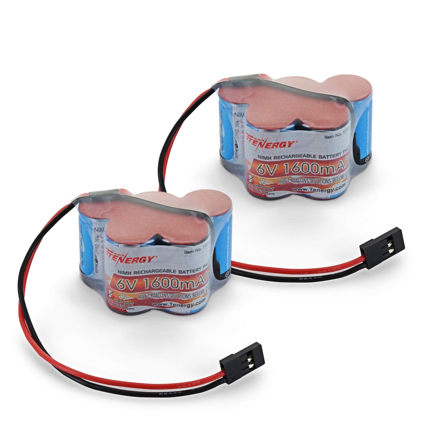 Tenergy 2 Pack 6V 1600mAh Rechargeable Side by Side Hump Battery Pack, NiMH Receiver Battery Pack with Hitec Connector for RC Tr