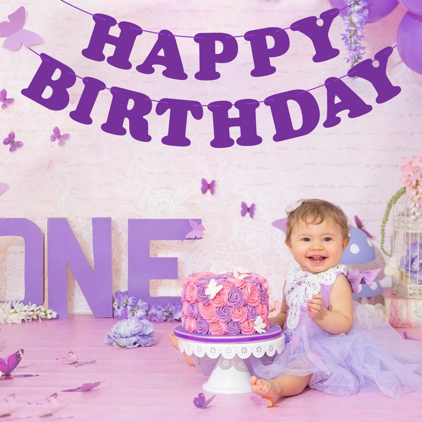 Purple Happy Birthday Banner Sign Happy Birthday Bunting Banner Flag Garland For Kids Boys Girls Baby Birthday Party Decorations Supplies