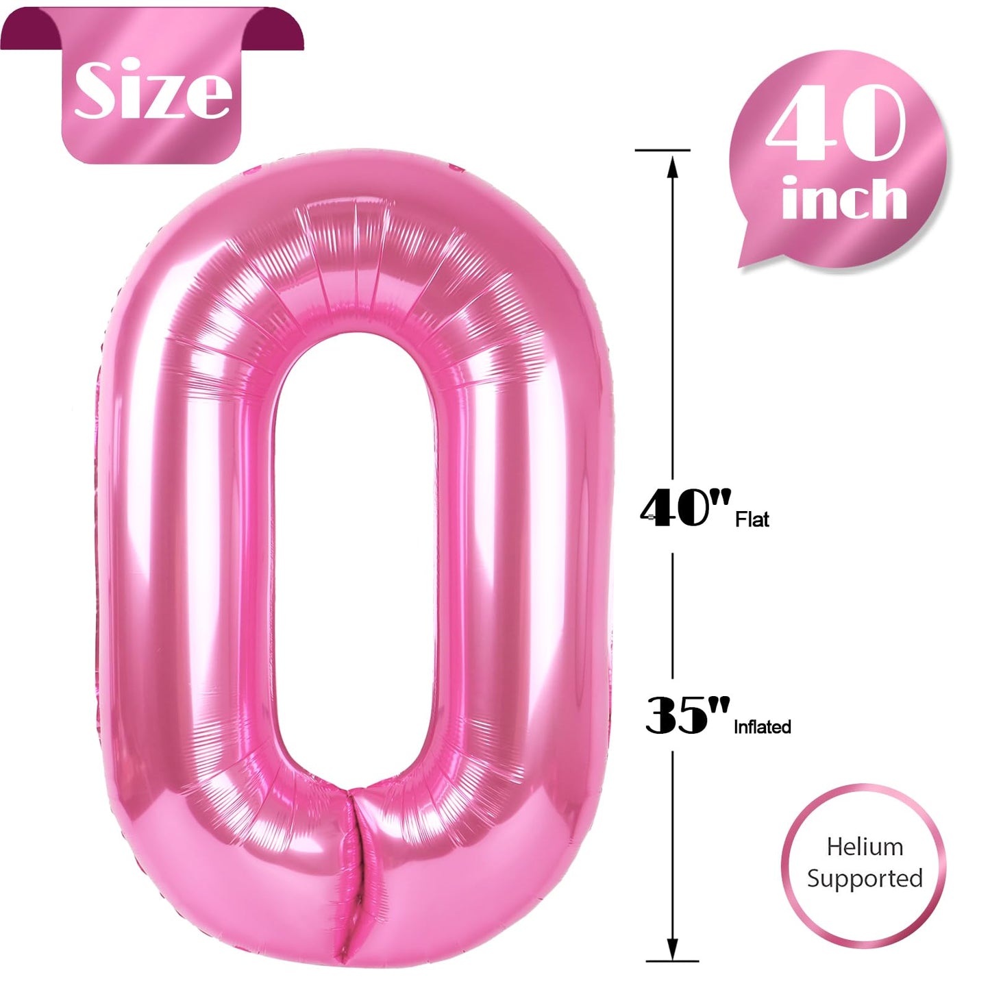 Pink Number 0 Balloon 40 Inch, 0 Balloon Numberfor 10Th 20Th 30Th 40Th 50Th 60Th Birthday Decorations, Pink Party Supplies For M