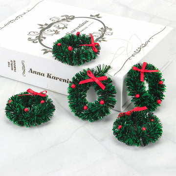10 Pieces Mini Artificial Christmas Wreaths Ornaments, Dollhouse Miniature Christmas Wreath Doll House Mini Xmas Wreath for Doll