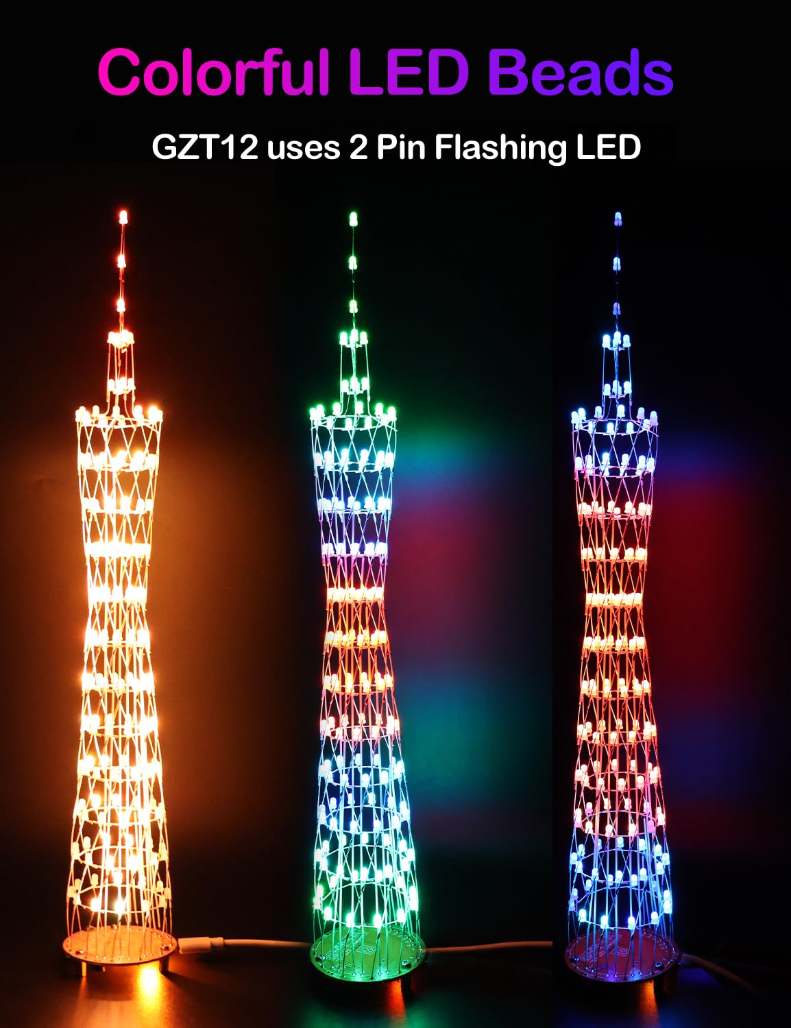 Icubesmart Led Canton Tower Model Diy Electronic Kit, Led Cube Model Handmade Soldering Project Kit, 12 Led Circles, Height 38Cm. (Gzt-12 Kit)