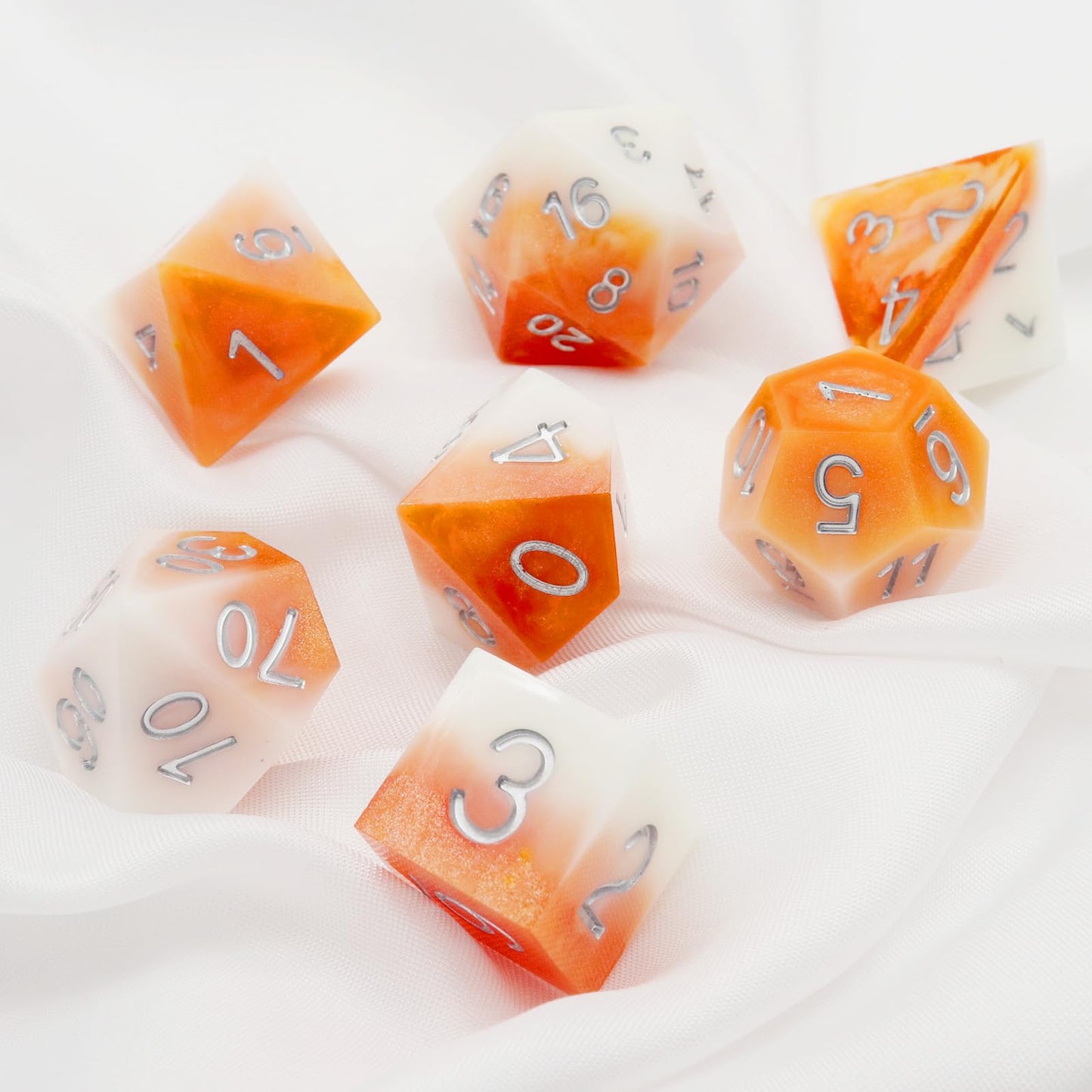 PJOY DND Sharp Edged Dice Set, 7pcs Bubble Tea Resin DND Dice Set D&D Polyhedral Dice with Dice Case for Role Playing Dice Games