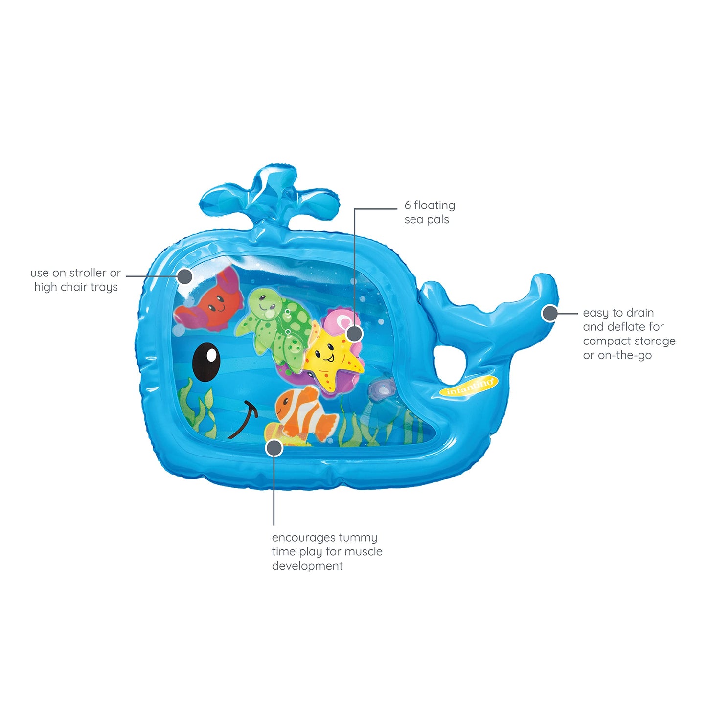 Infantino Pat & Play Water Mat - Whale Themed Water Mat For Infants And Older Babies, Tummy Time And Sensory Play