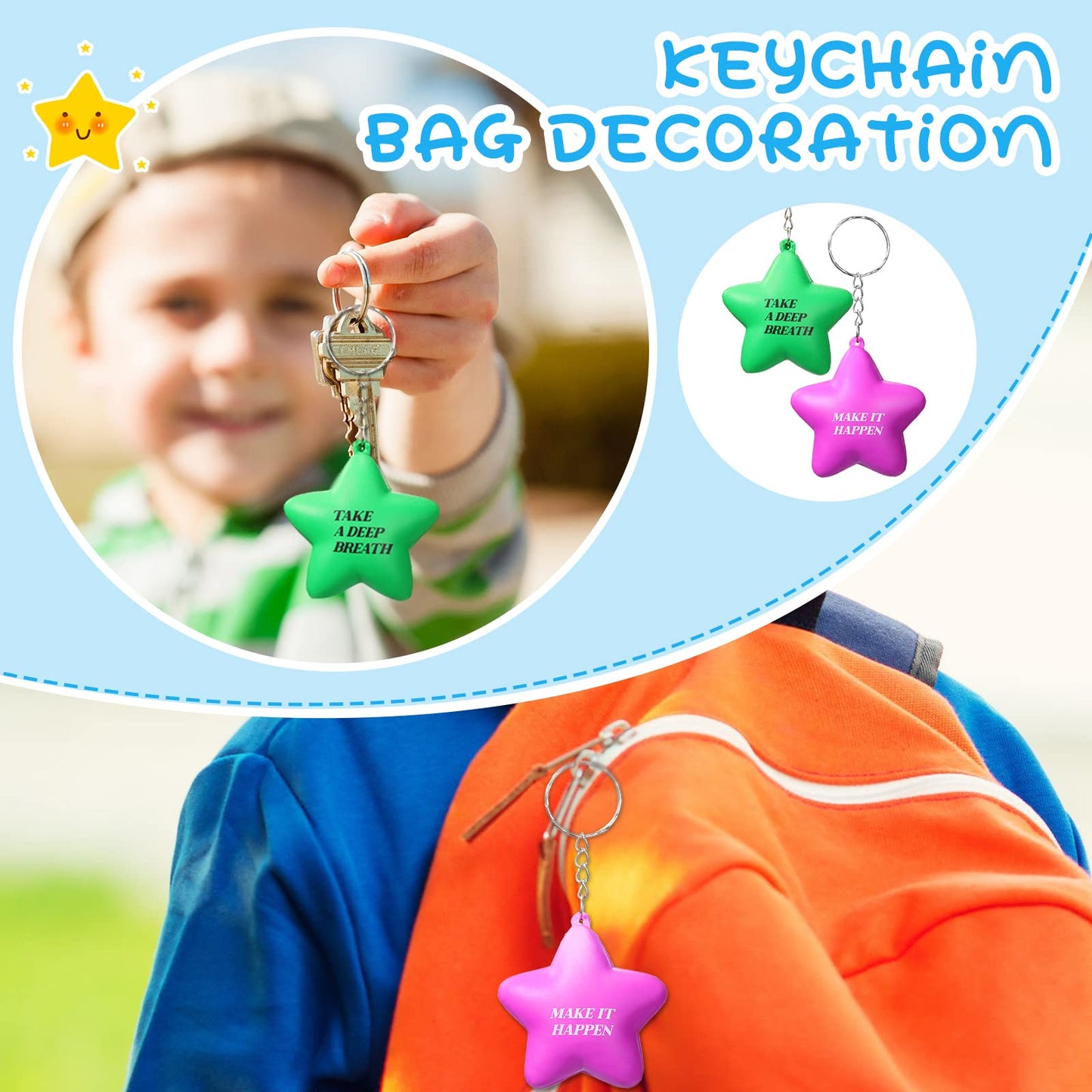 Zomiboo 20 Pcs Motivational Stress Balls Bulk Keychain Foam Star With Relief Quotes Employee Appreciation Gift For Relieve Anger