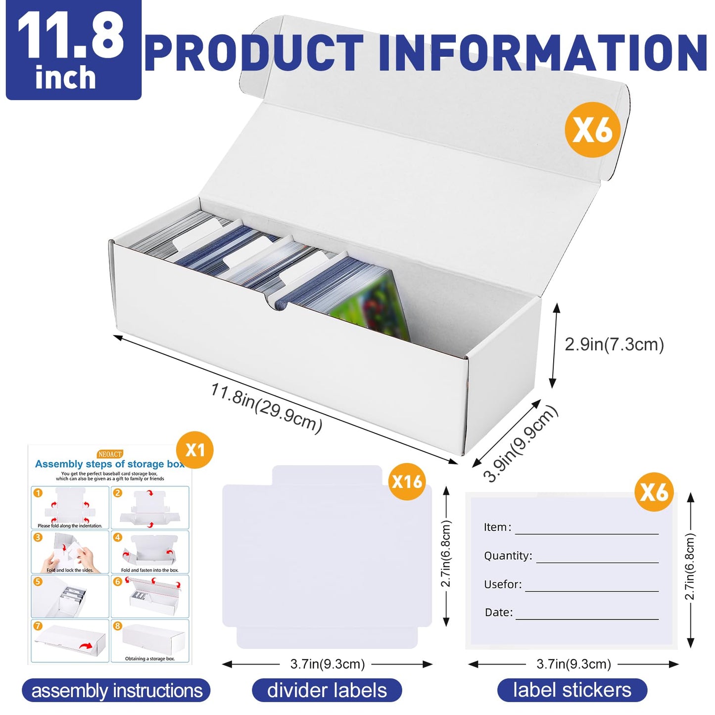 Neoact Trading Card Storage Box,6 Pack 590 Count Cardboard Card Organizer Box With Dividers & Labels For Tcg,Game,Sports Cards C