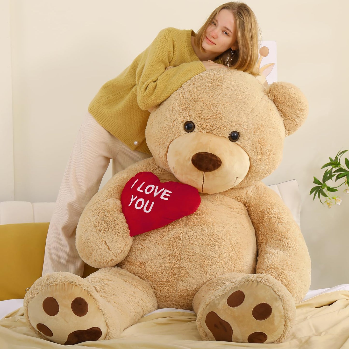 Tezituor 5Ft Giant Teddy Bear Stuffed Animals - I Love You Red Heart Human Size Teddy Bear For Girlfriend,Boyfriend,Wife,Lover