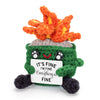 A Aifamy Crochet Fire With Legs, Handmade Energy Dumpster Doll With Positive Card For Friends Funny Birthday Gag Gifts (Green)