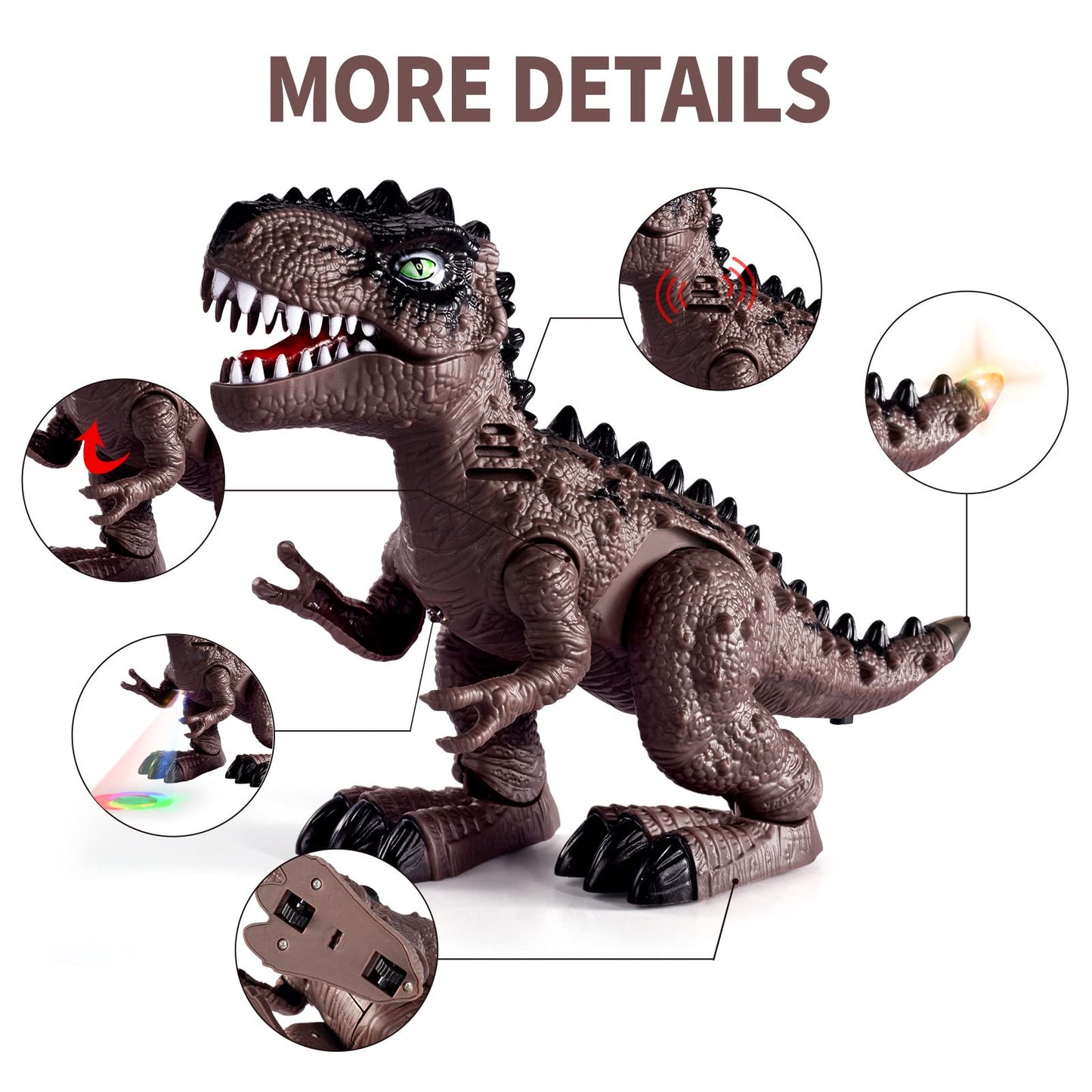 Temi 3 Pack Electric Walking Dinosaur Toys For Toddlers 2-4 3-5 Years With Roar Sounds And Lights Up, Realistic Robot T-Rex, Brachiosaurus, Stegosaurus Dinosaur Figures For Kids