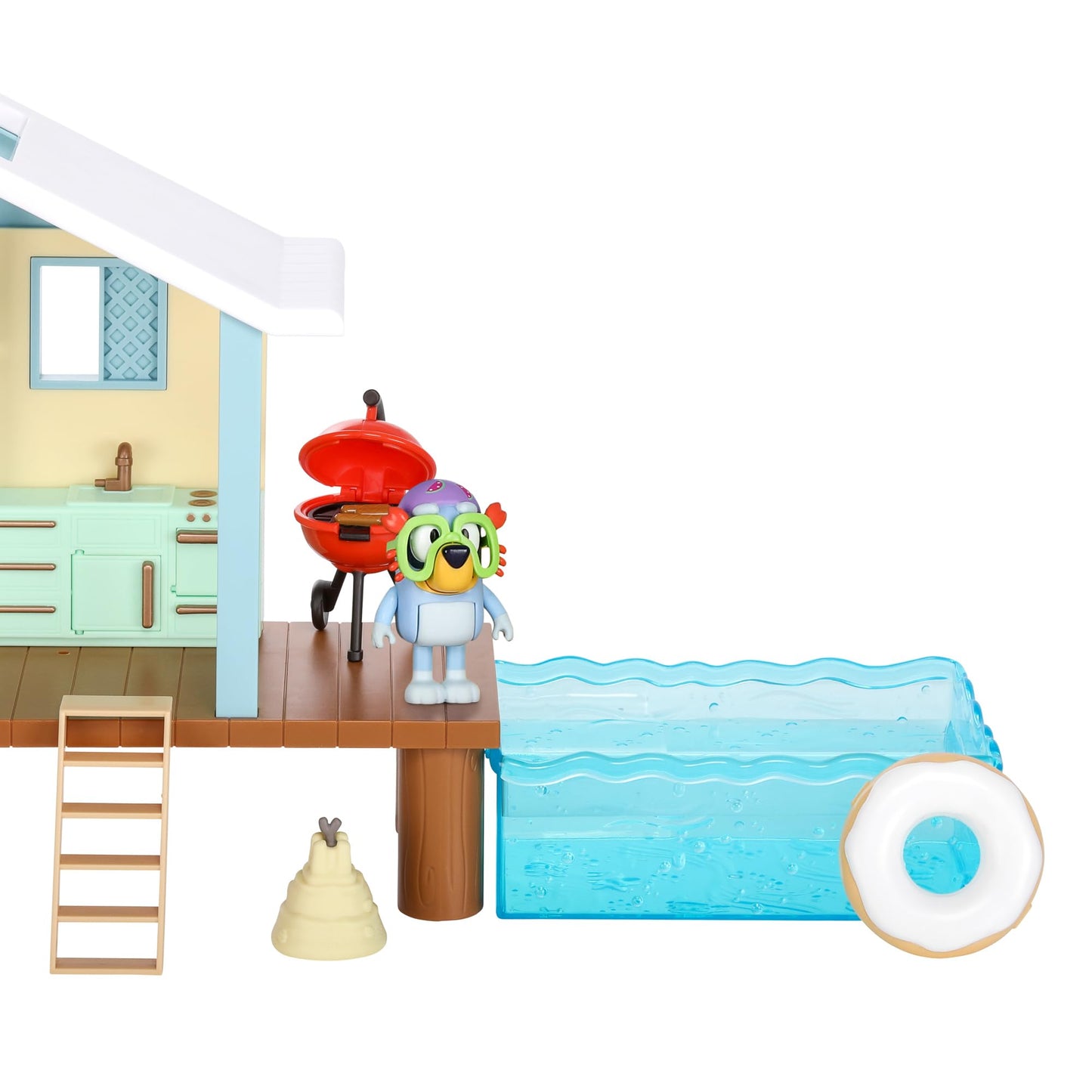Bluey Beach Cabin Playset, With Exclusive Figure With Goggles. Includes 10 Play Pieces And Sticker Sheet