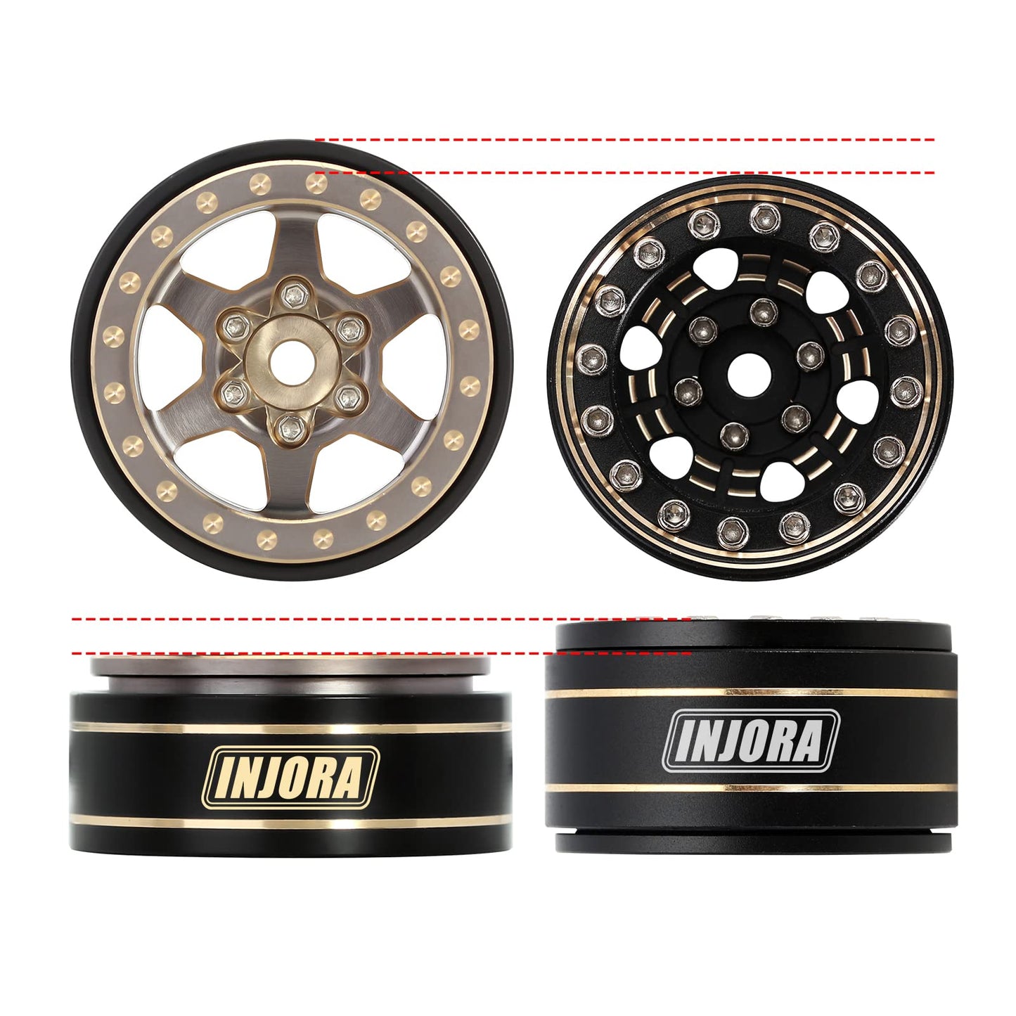 INJORA 1.0 Plus Brass Beadlock Wheel Rims 6-Spoke Wheels for TRX4M AX24 SCX24 FCX24 1/24 1/18 RC Crawler,42g/pcs (Grey)