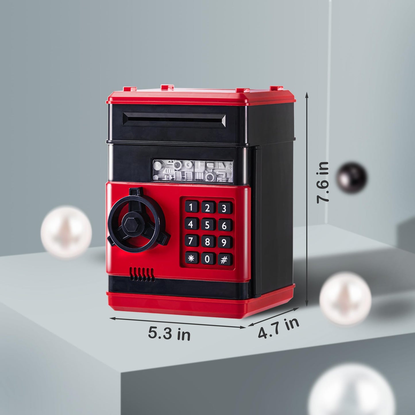 Evthsu Red Electronic Atm Safe Piggy Bank For Kids - Real Money Savings Coin Bank With Code Lock & Password, Gift Money Box For