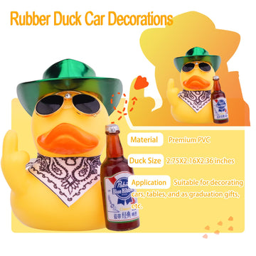 Cofubcad Rubber Duck Car Dashboard Decorations Duck Car Ornaments With Mini Cowboy Hat Sunglasses Cute Prop For Car Accessories
