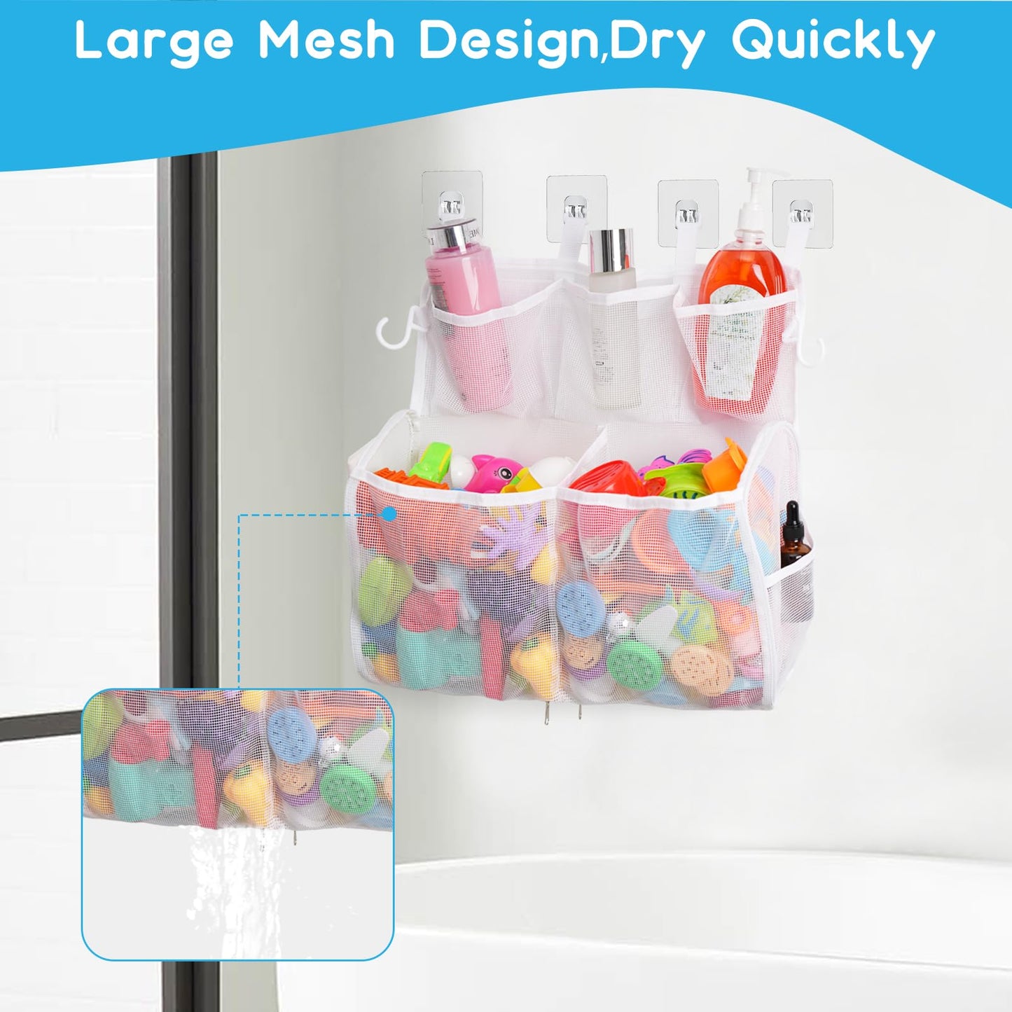 Docmon Bath Toy Storage, 2 Layers Large Capacity Bath Toy Holder, Quick Release Bathtub Toy Storage With Buttom Zipper, Mesh Sho