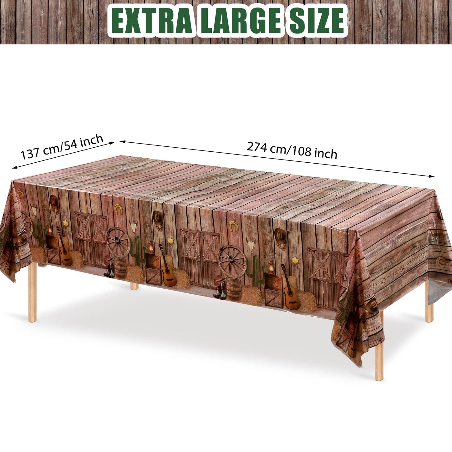 Tiamon 3 Pcs Western Party Tablecloth Western Cowboy Party Table Cover Cowboy Theme Plastic Tablecloth Wild West Wooden House Ba