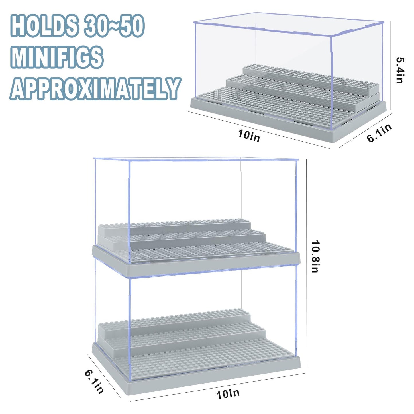 2 Pack Display Case For Minifigure Action Figures Blocks, Acrylic Minifigure Display Case Box Storage With 3 Movable Steps Gift