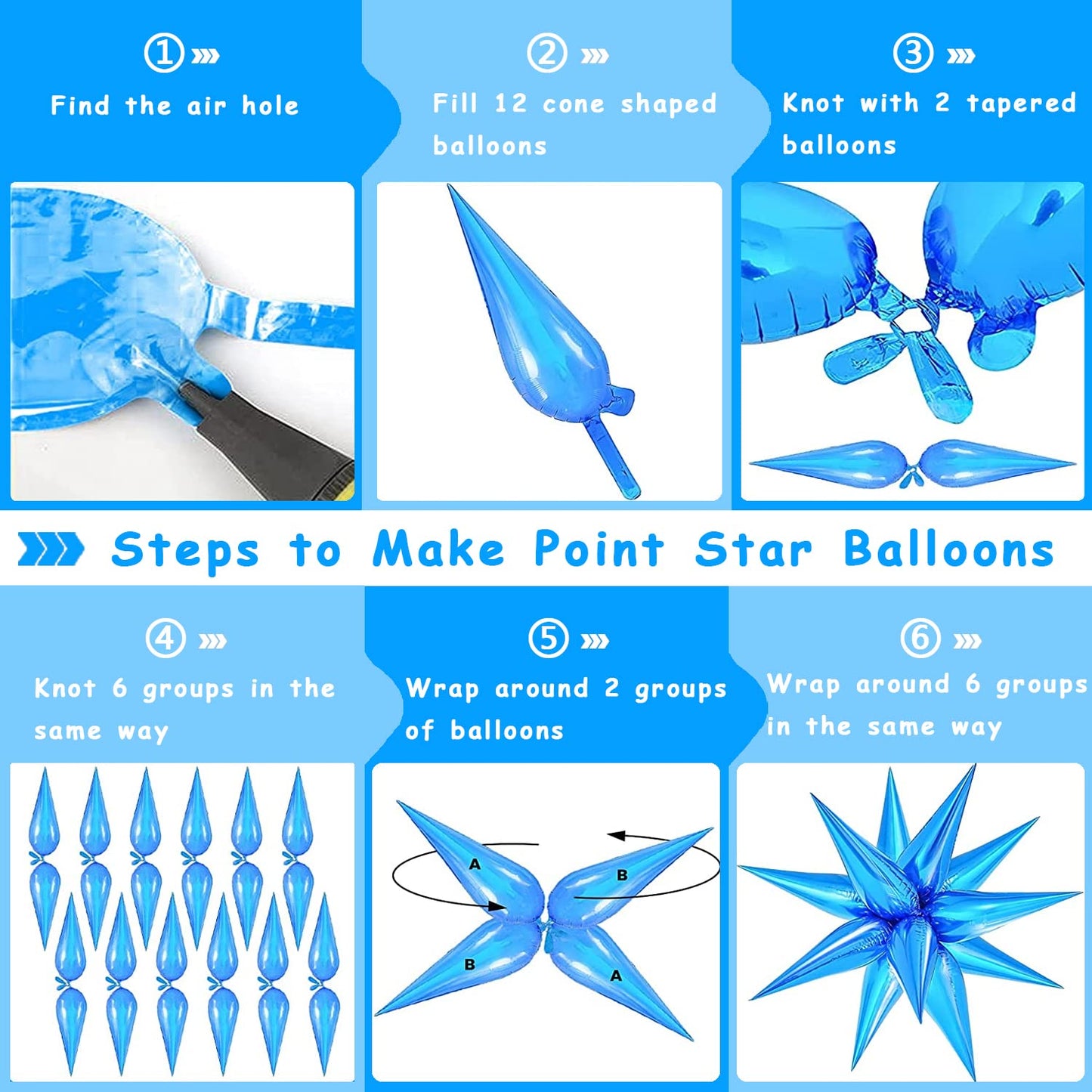 Funtoob Blue Star Balloons Metallic Star Foil Balloons Birthday Balloons Blue Star Cone Balloons Starburst Balloon Spike Balloon