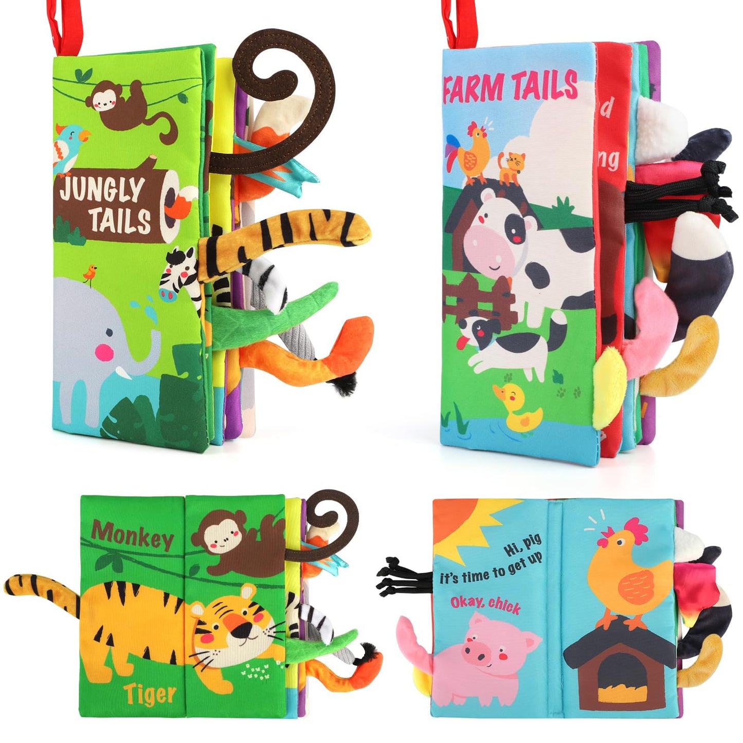 Beiens Baby Books 0-6 Months, 2Pcs Baby Toys 0-3-6-12-18 Months, Touch Feel Sensory Cloth Crinkle Soft Books, Tummy Time Toys, Stroller Infant Newborn Toys, Boy Girl Shower Gifts