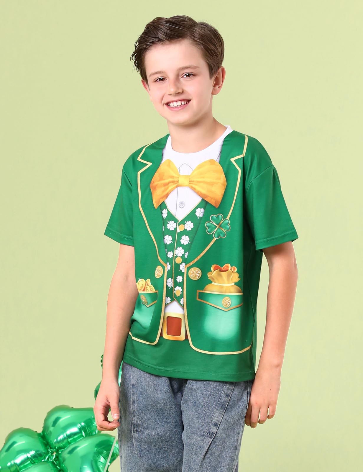 COSLAND Boys' St Patricks Day Shirt for Kids Novelty Topt, Green, Medium