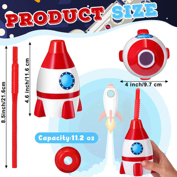 Tanlade Universe Themed Party Favor Gift Supplies Rocket Cups with Straws, Plastic Rocket Shape Cup Reusable Rocket Cups Univers