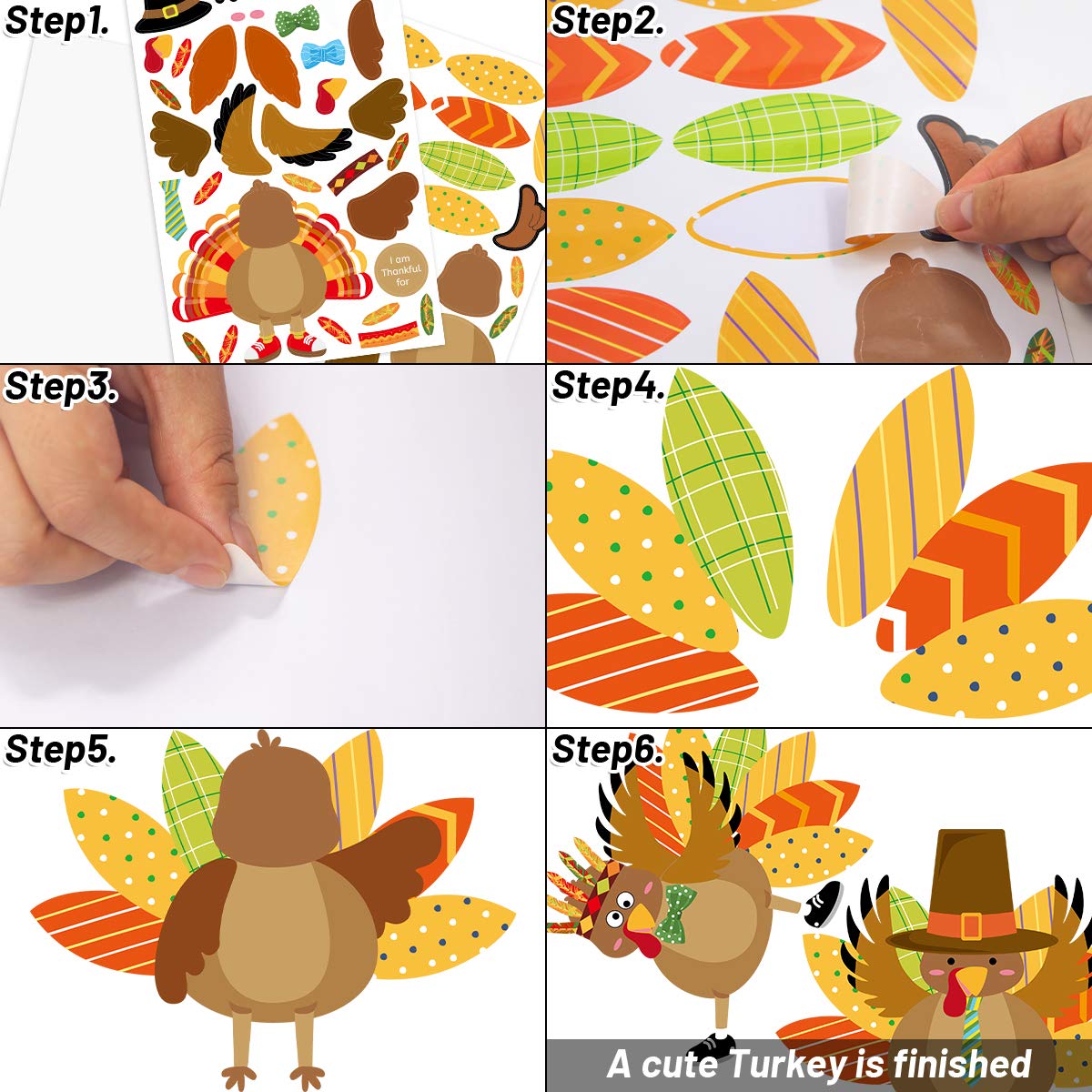Make-A-Turkey Stickers Thanksgiving Crafts For Kids Make Your Own Turkey Craft Sets For Thanksgiving Party Favors Game Activities Supplies 20Pcs