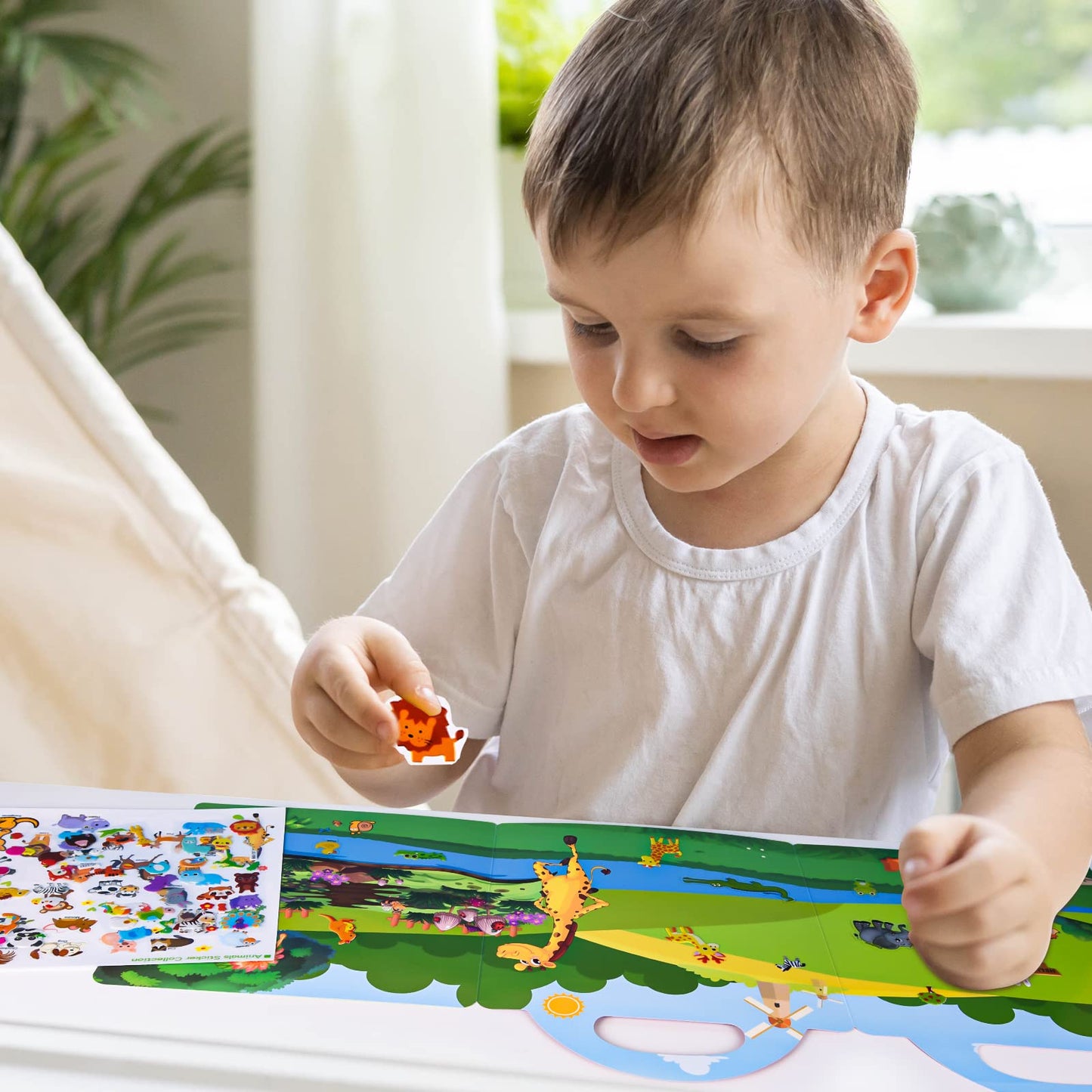Astaron Reusable Sticker Book For Toddlers, 88 Pcs Animal Stickers Road Trip Activities Car Airplane Activities Travel Toys For Kids, Kids Quiet Time Activities (3-6 Age)