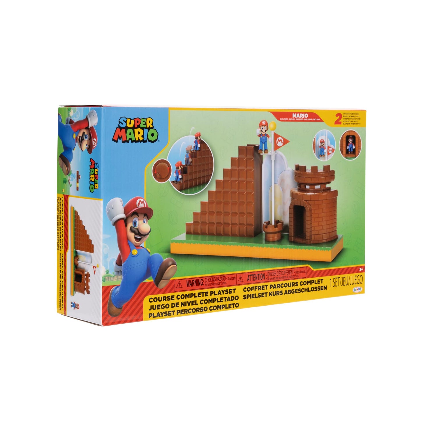 Super Mario Nintendo 2.5 Action Figures Course Complete Playset with Mario Figure, Interactive Stairs, Flagpole, Castle, and Bas