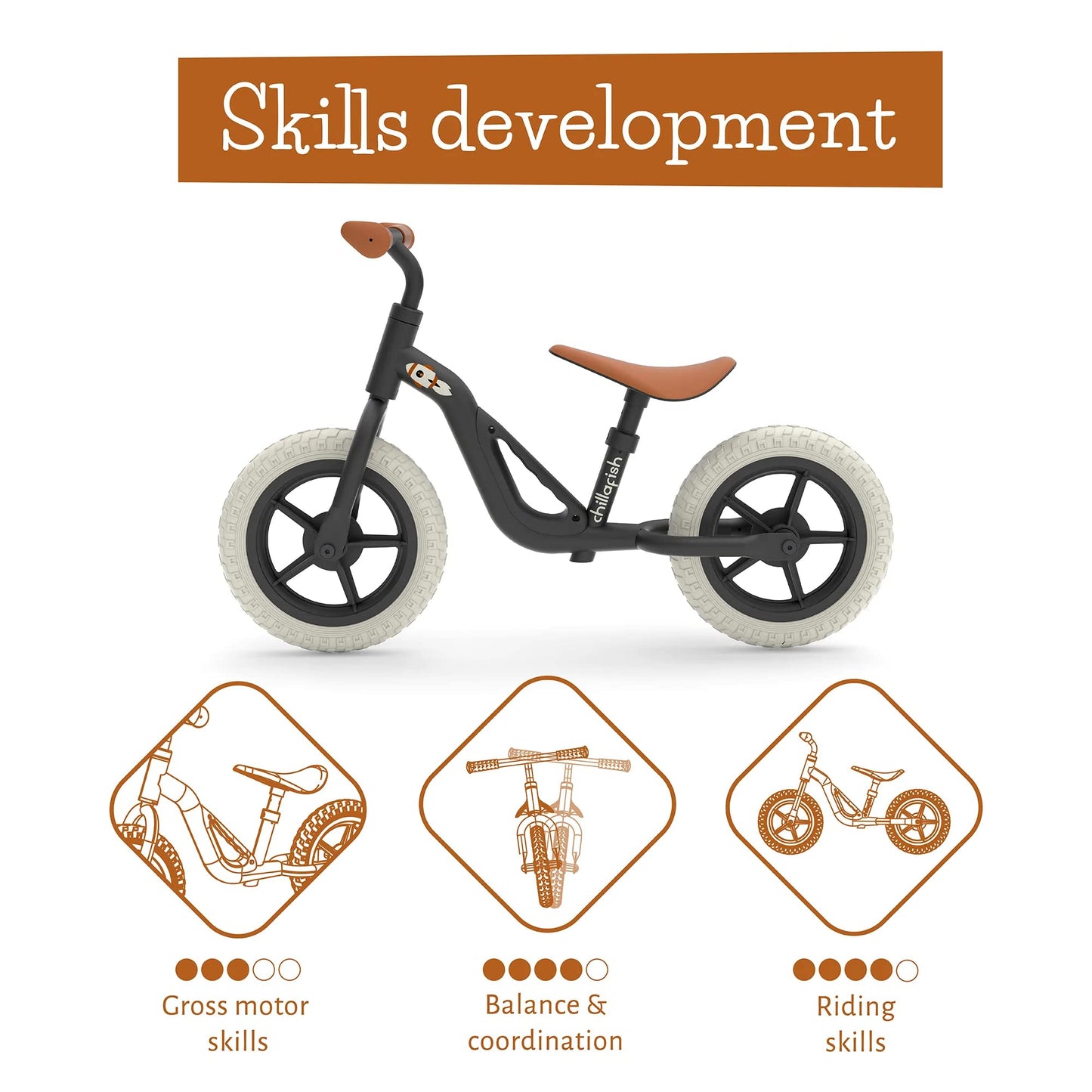 Chillafish Charlie Balance Bike for Toddlers, 10-Inch No-Puncture Tires, Adjustable Seat, Black, Model CPCH01BLA