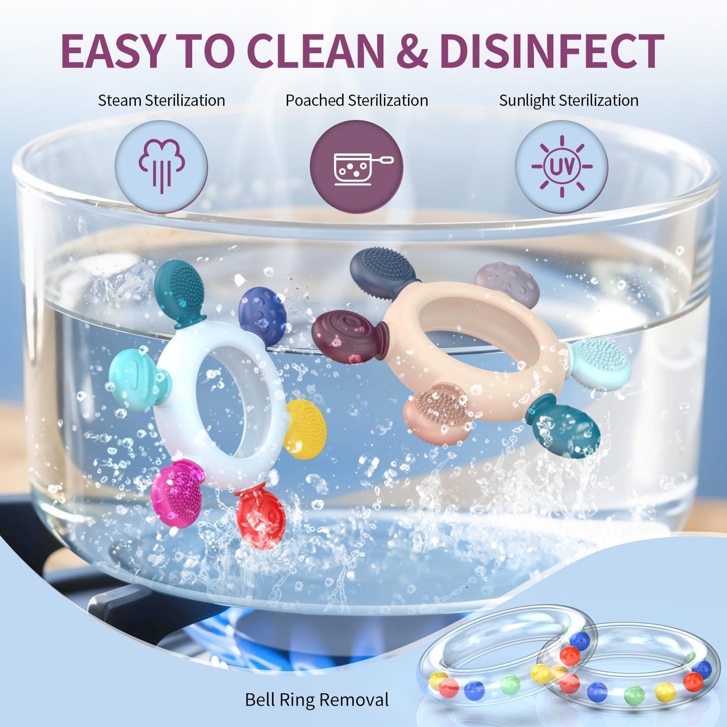 akolik Teething Toys for Babies Baby Teethers Toy Teething Ring Silicone Grasping Teething Toy BPA Free Teething Newborn Accessories for Baby 0 3 6 9 12 18 Months (Ringer Grey)