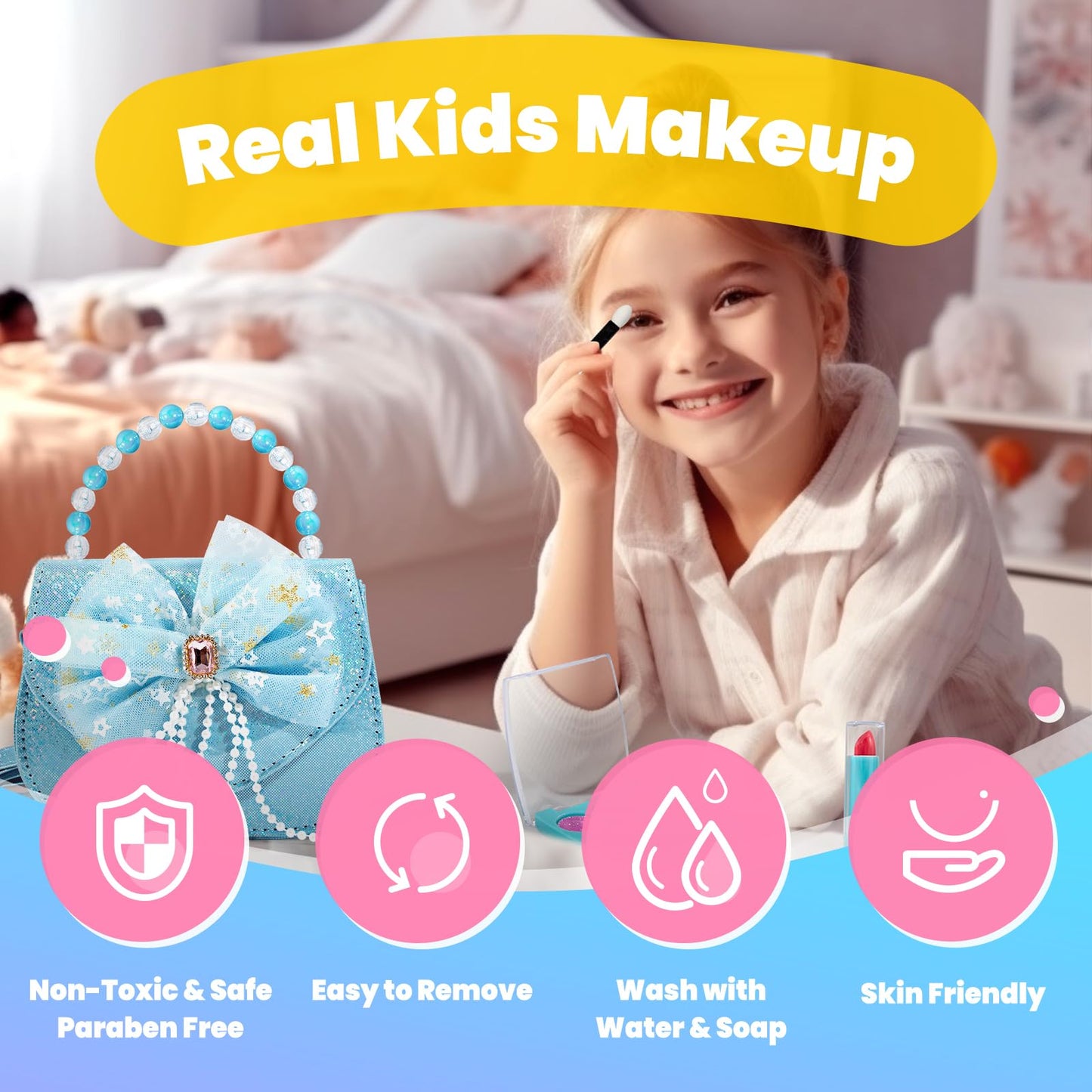 ULOVEME Kids Real Makeup Kit for Little Girls - Real, Non Toxic, Washable Make Up Toy - Toys Gift for 3 4 5 6 7 8 9 10 12 Years