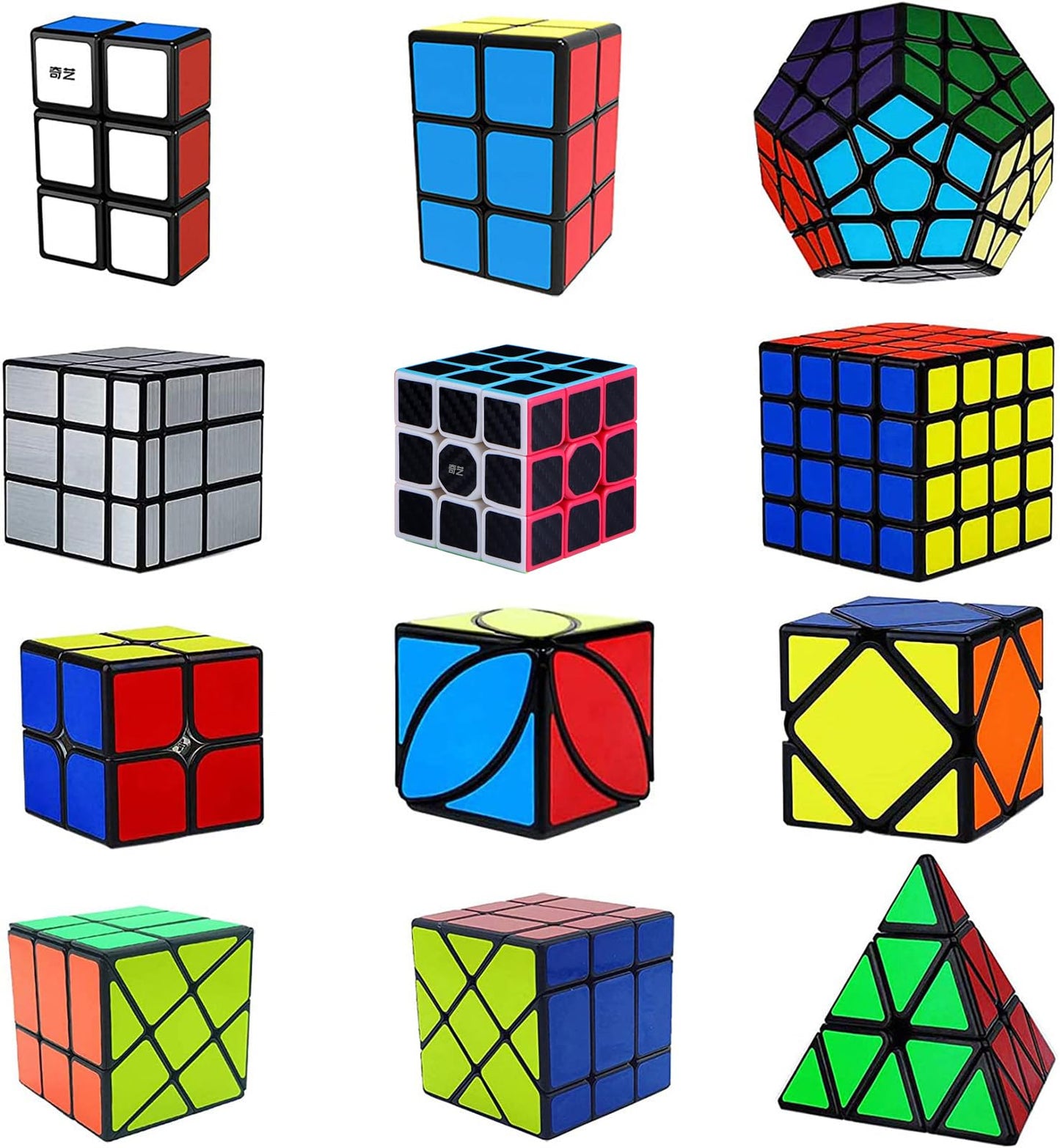 Ahyuan 12 Pack Speed Cube Set - Magic Cubes for Kids & Adults, Includes 1x2x3, 2x2x2, 3x3x3, Pyramid
