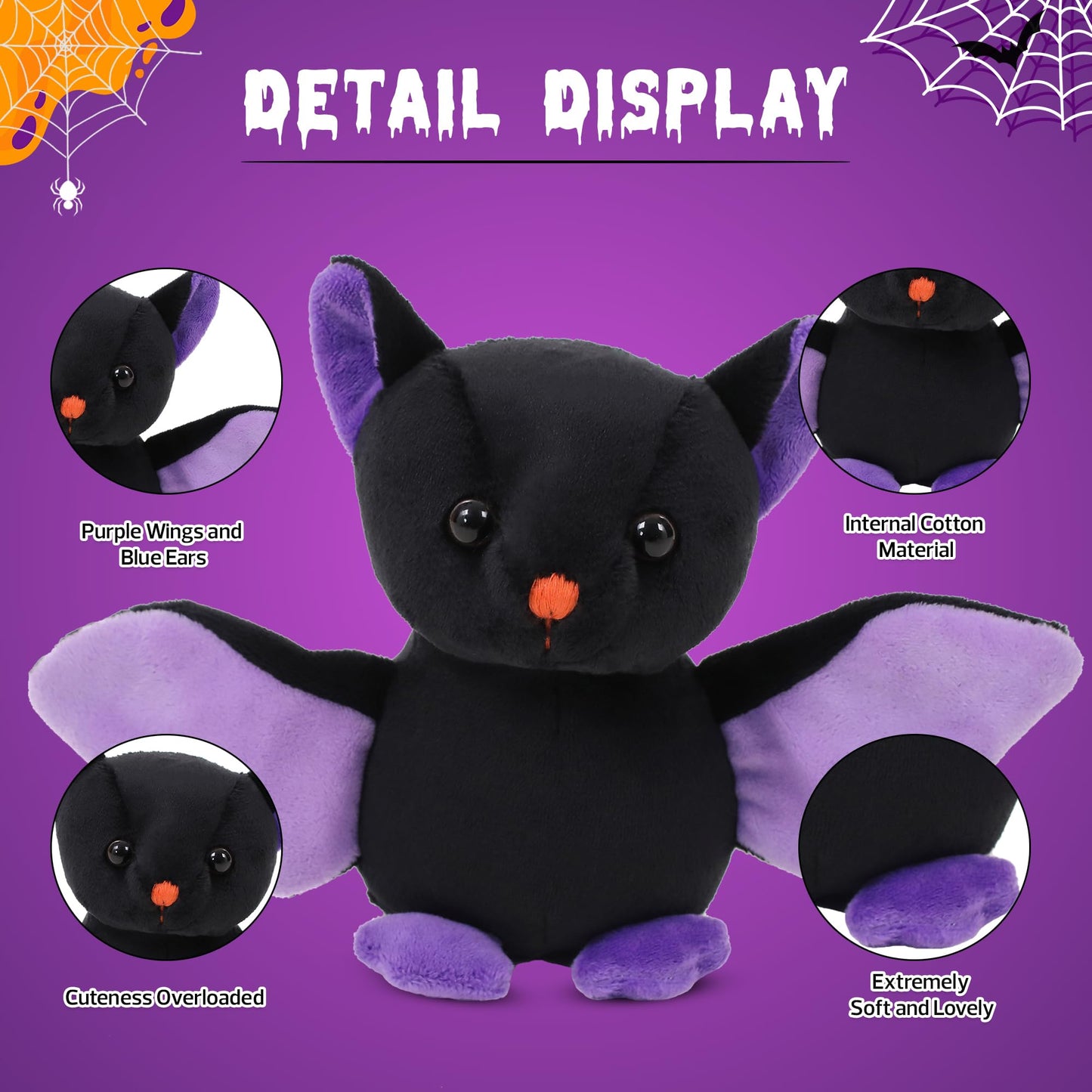 Plushland Halloween Black Bat Stuffed Animal Plush Toys,Soft Toy Gifts For Kids 7 Inch