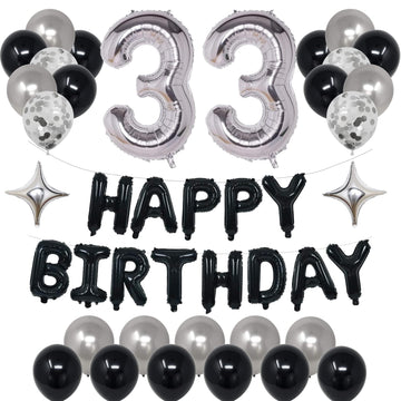 Naninuneno 33Rd Black Silver Birthday Party Decorations For Men Women, Happy 33 Birthday Party Supplies With Black Happy Birthda