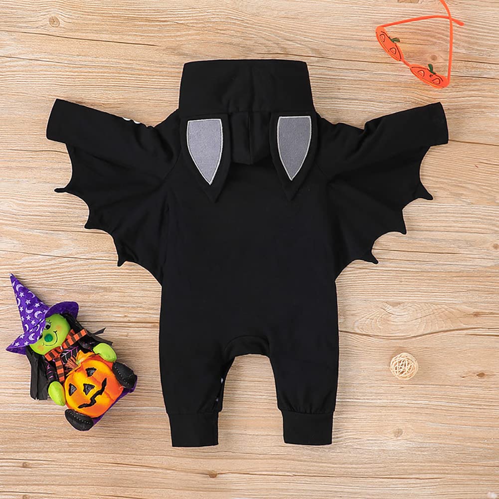 Baby Bat Costume Boy Girl: My First Halloween Baby Boy Outfit Newborn Cloak Romper Bat Ears Jumpsuit With Wings Cosplay Infant Toddler Vampire Ghost Dress Up Hooded Clothes Set Black Skull 6-12 Months