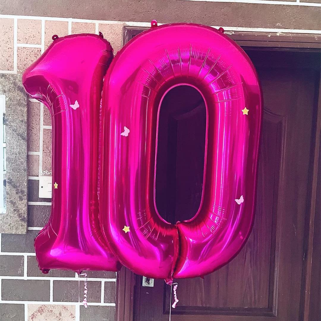 Hot Pink 10 Balloon Numbers,40 Inch 10Th Birthday Balloon Foil Mylar Number 10 Balloon Large Dark Pink Number Balloons For Birthday Party Anniversary Festival Decorations