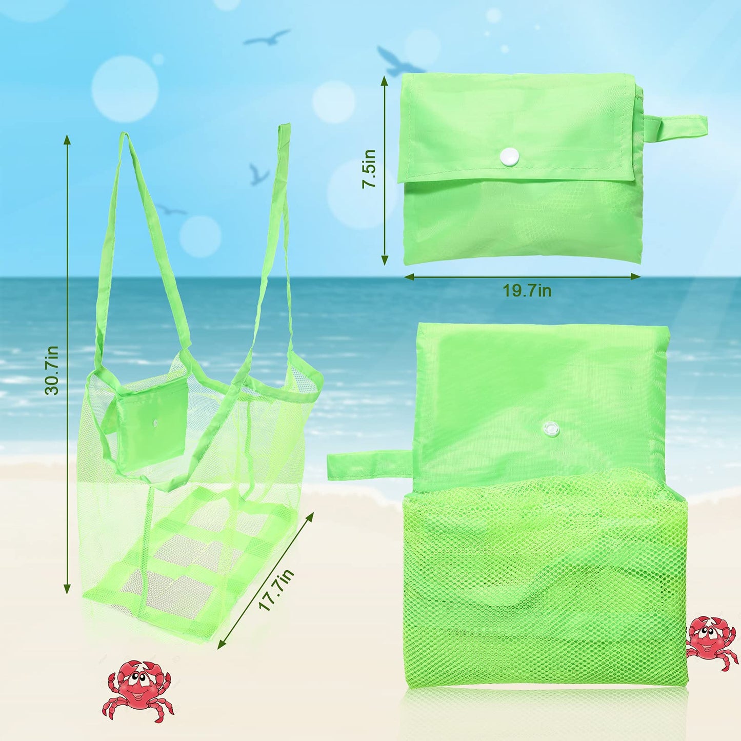 Frienda 6 Pieces Mesh Beach Tote Bag Portable Travel Mesh Bag Large Mesh Beach Bag Toy Organizer Storage Bag Away from Sand for