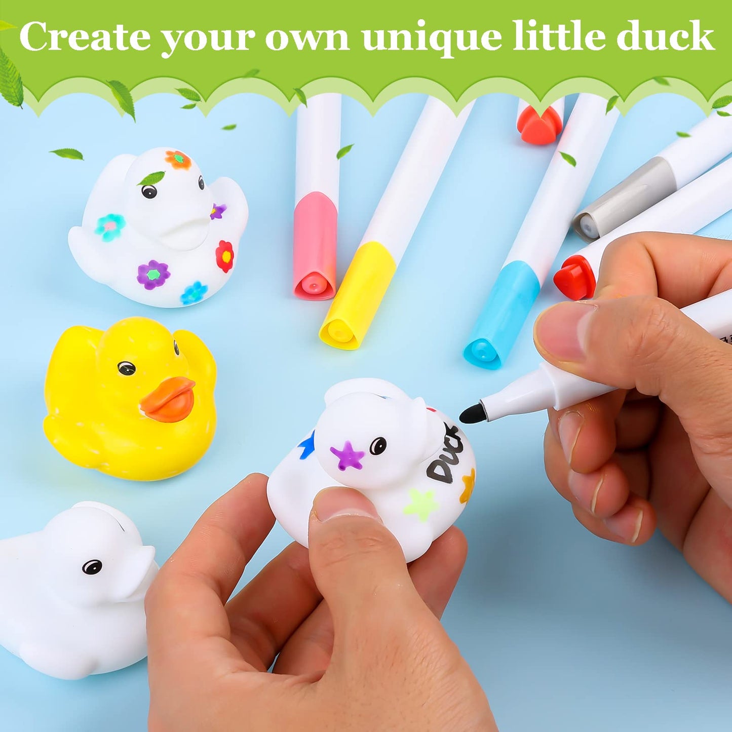 50 Pcs 2 Inch White Blank Rubber Ducks In Bulk Valentines Day Gifts For Kids Ducks With Pens Of 24 Colors Float Squeak Funny Rubber Duck Bath Shower Toy Birthday Gift Activities Themed Party Favor