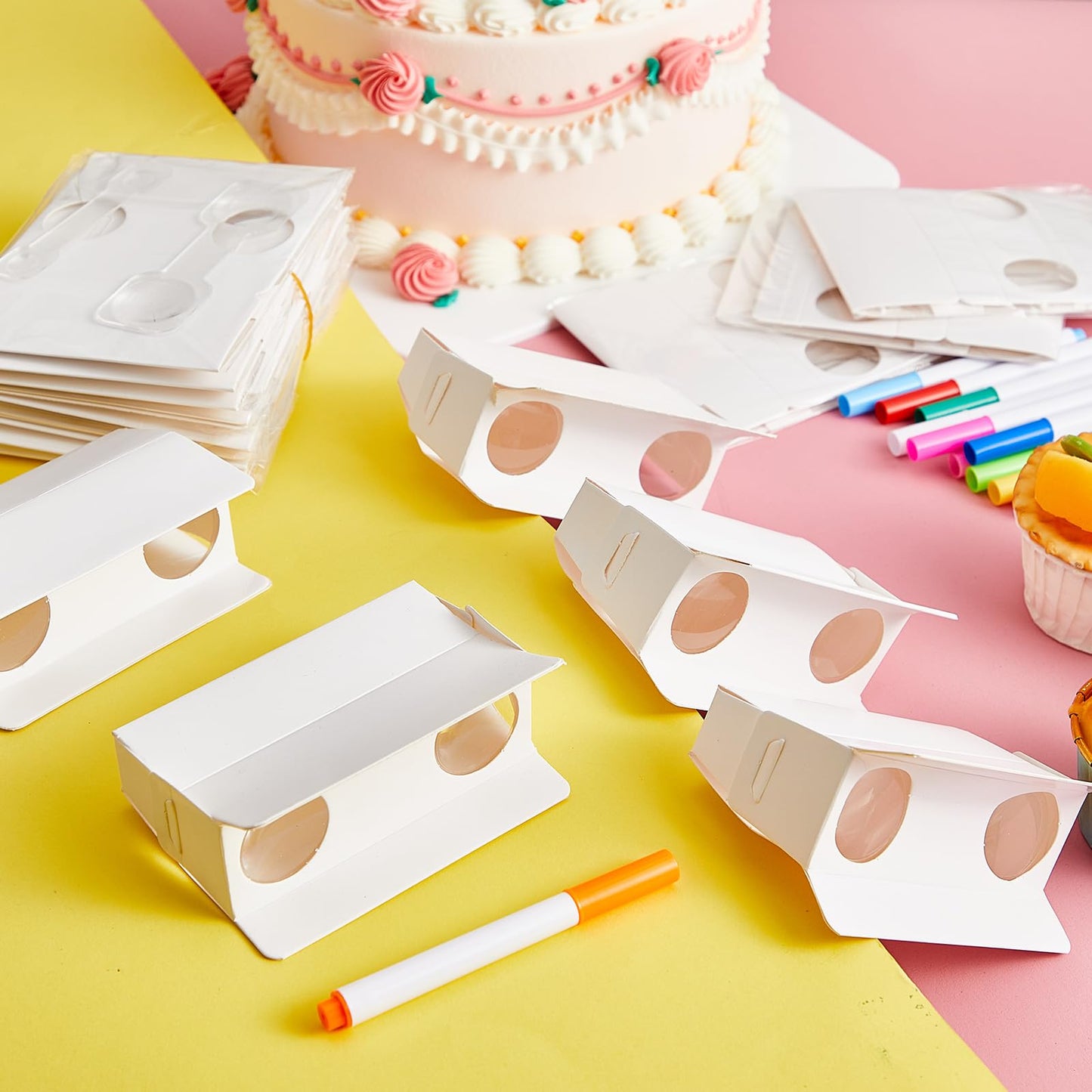 Shappy 30 Pieces Cardboard Folding Binoculars with Coloring Markers Paintable Make Your Own Paper Binocular 3x Magnification DIY