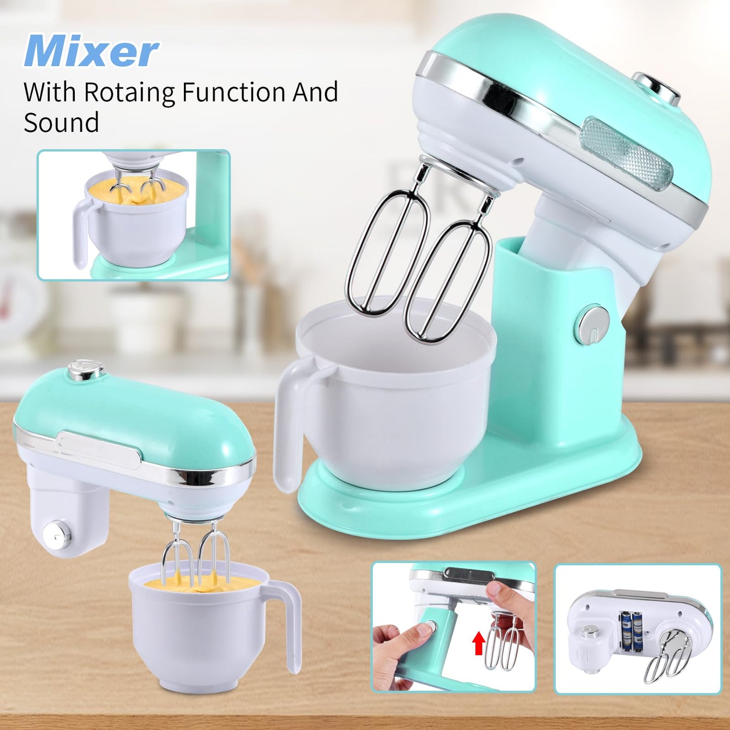 Kitchen Appliances Toys, Play Kitchen Accessories Set for Kids, Pretend Kitchen Toys with Coffee Maker, Mixer and Toaster, Play