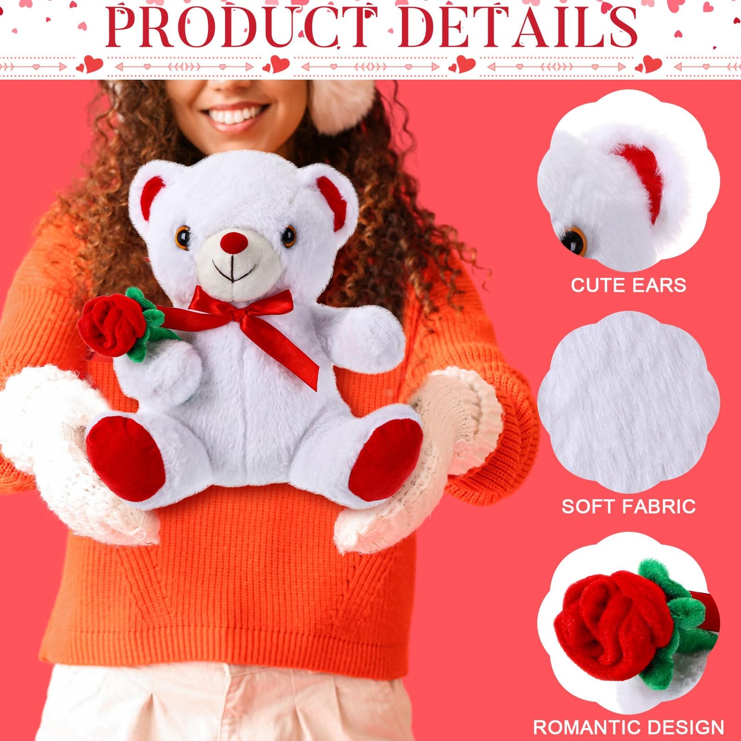 Jellyarch 4 Pcs 11.8'' Valentines Bear Stuffed Animals Plush Bear Gifts For Girlfriend Holding Rose And Heart Plush Soft For Val