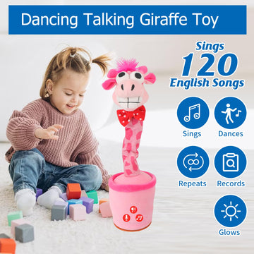 Sanjoin Dancing Talking Cactus Toy For Baby Toddler, Boys Girls Gifts Singing Mimicking Cactus Toy Recording Repeating What You Say Cactus Baby Toy With 120 English Songs (Talking Giraffe Classic)