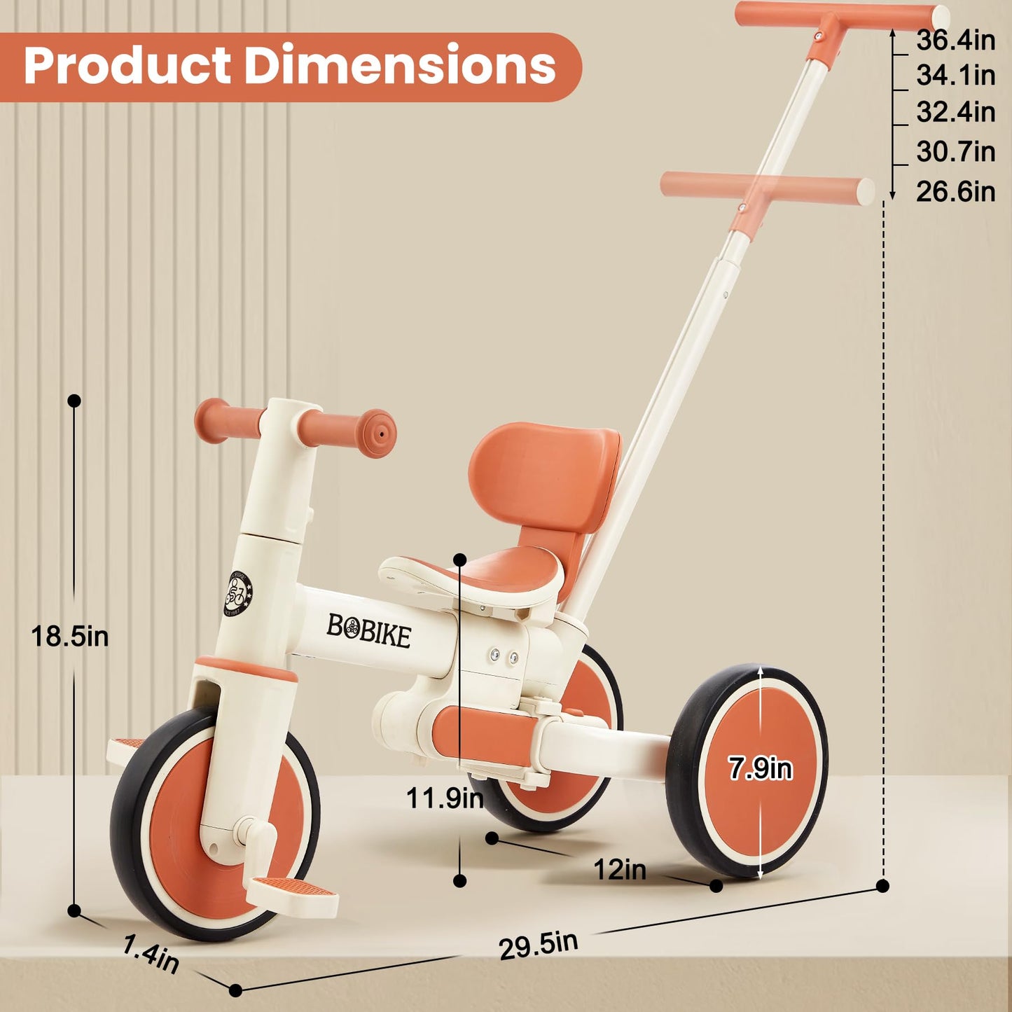 Toddler Bike With Push Handle,Tricycles For 18 Months To 5 Years Old, Toddler Tricycle With Push Handle For Boy Girl, Baby Balan