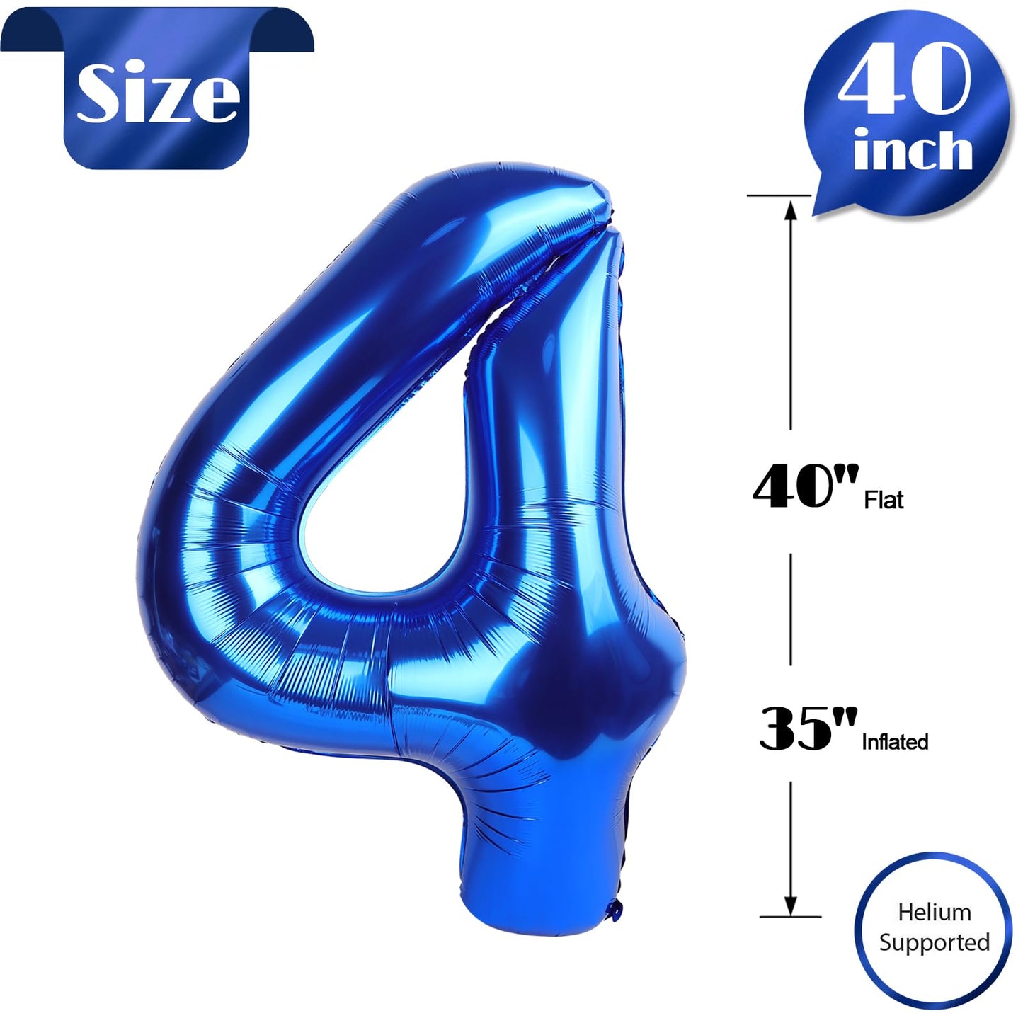 Navy Blue 4 Balloon, Number Balloon 40 Inch, 4Th Blue Party Decorations, Four Large Numbers For Party Decor, Number 4 Balloon