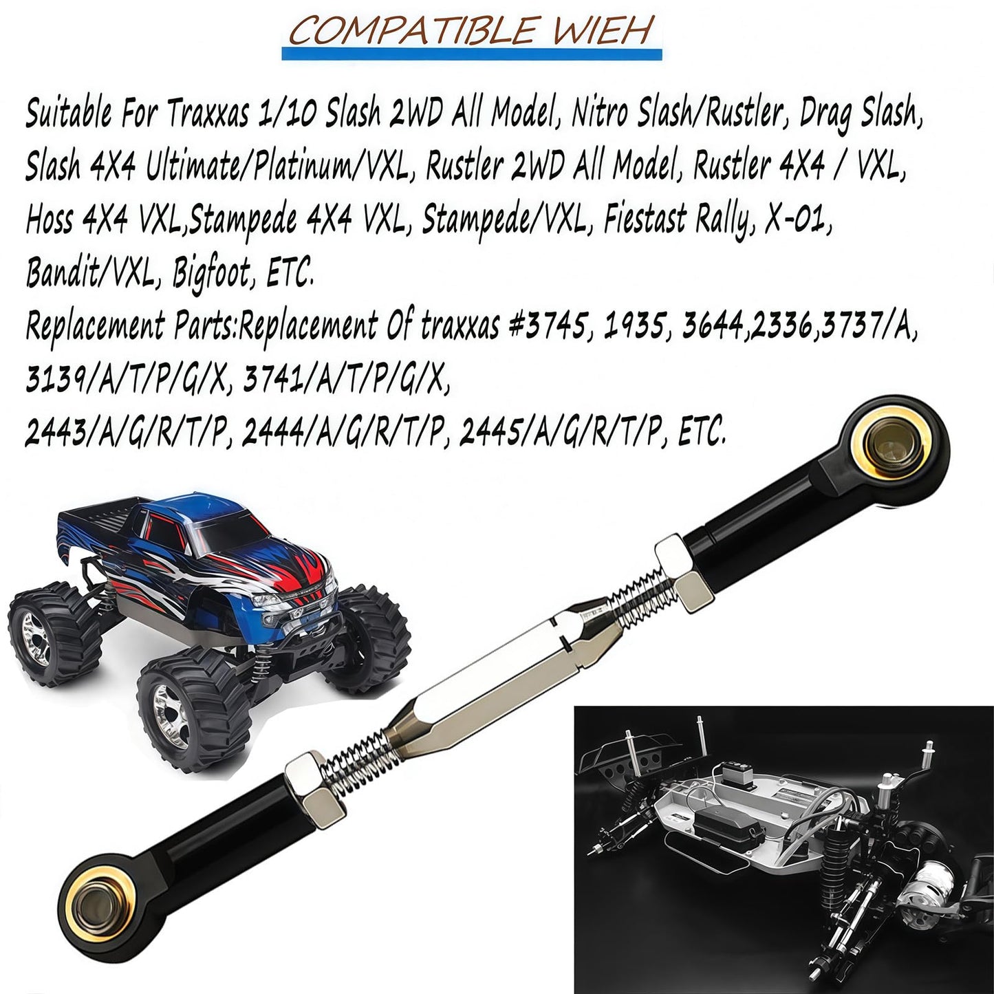 (2025 Upgrade) 78-108Mm Stainless Steel Turnbuckles/Camber Link For 1/10 Traxxas Slash 4X4 Vxl/Rustler 4X4 /Stampede 4X4 Vxl/Hos