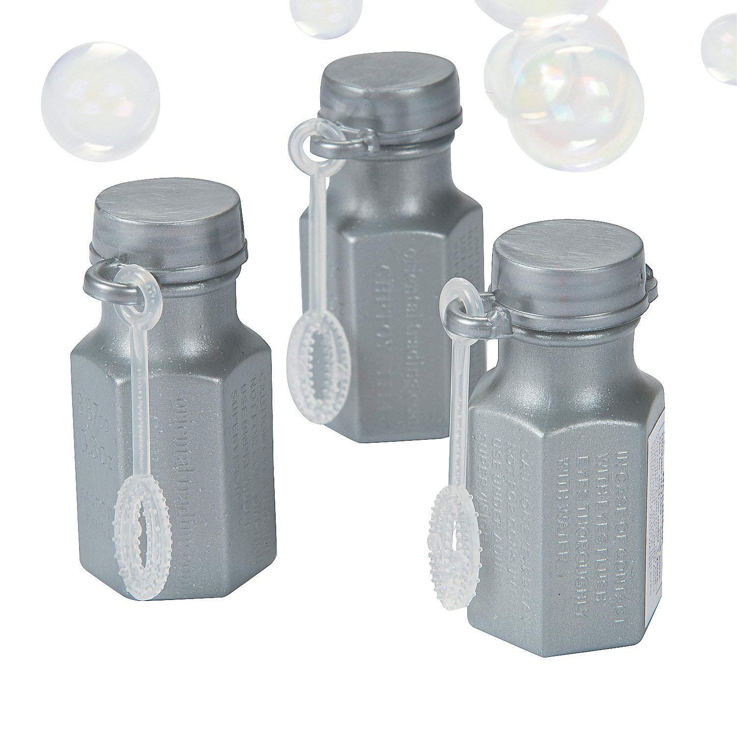 Fun Express Hexagon Mini Bubble Bottles, 48 Pieces, Wedding, Birthday Party Favors, Bubble Wands (Silver)
