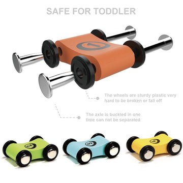 TOP BRIGHT Car Ramp Toy - 12 Small Cars, Wooden, Colorful (Orange, Yellow, Green, Blue), Small, Model ST001