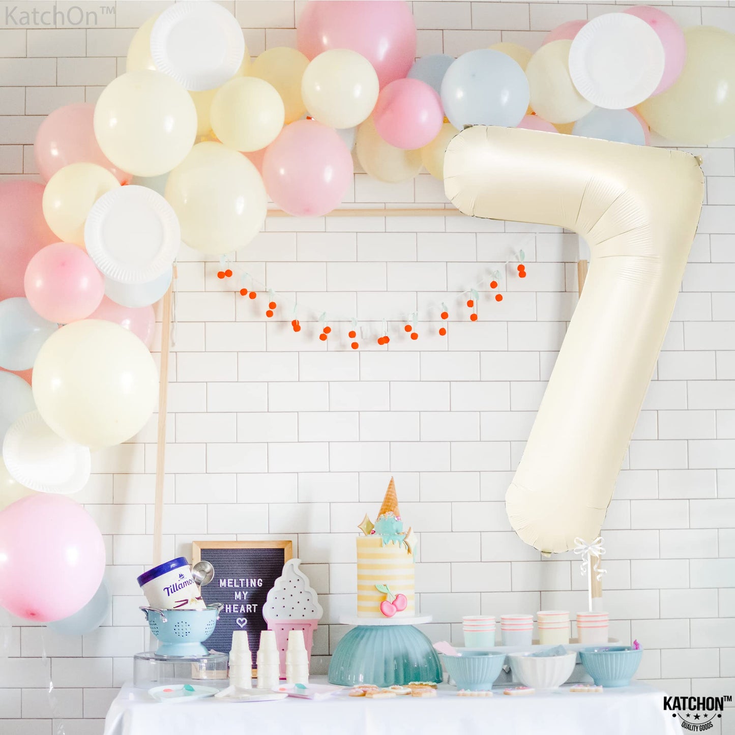 Katchon, Giant Cream Number 7 Balloon - 40 Inch | 7Th Birthday Balloon For 7Th Birthday Decorations | 7 Balloons For Birthday | Seven Balloon Number | 7 Year Old Balloon For 7 Year Decorations